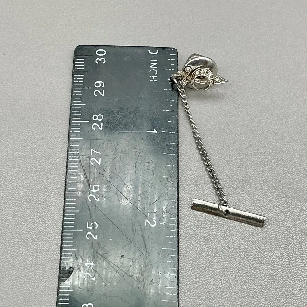 Vintage Masonic Shriner Scimitar Crescent Tie Tack Silver Tone Men's Lapel Pin
